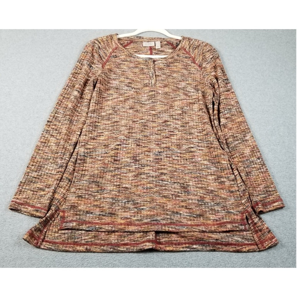 LOGO Lori Goldstein Henley Top Women XS Multicolor Ribbed Knit Long Sleeve Tunic